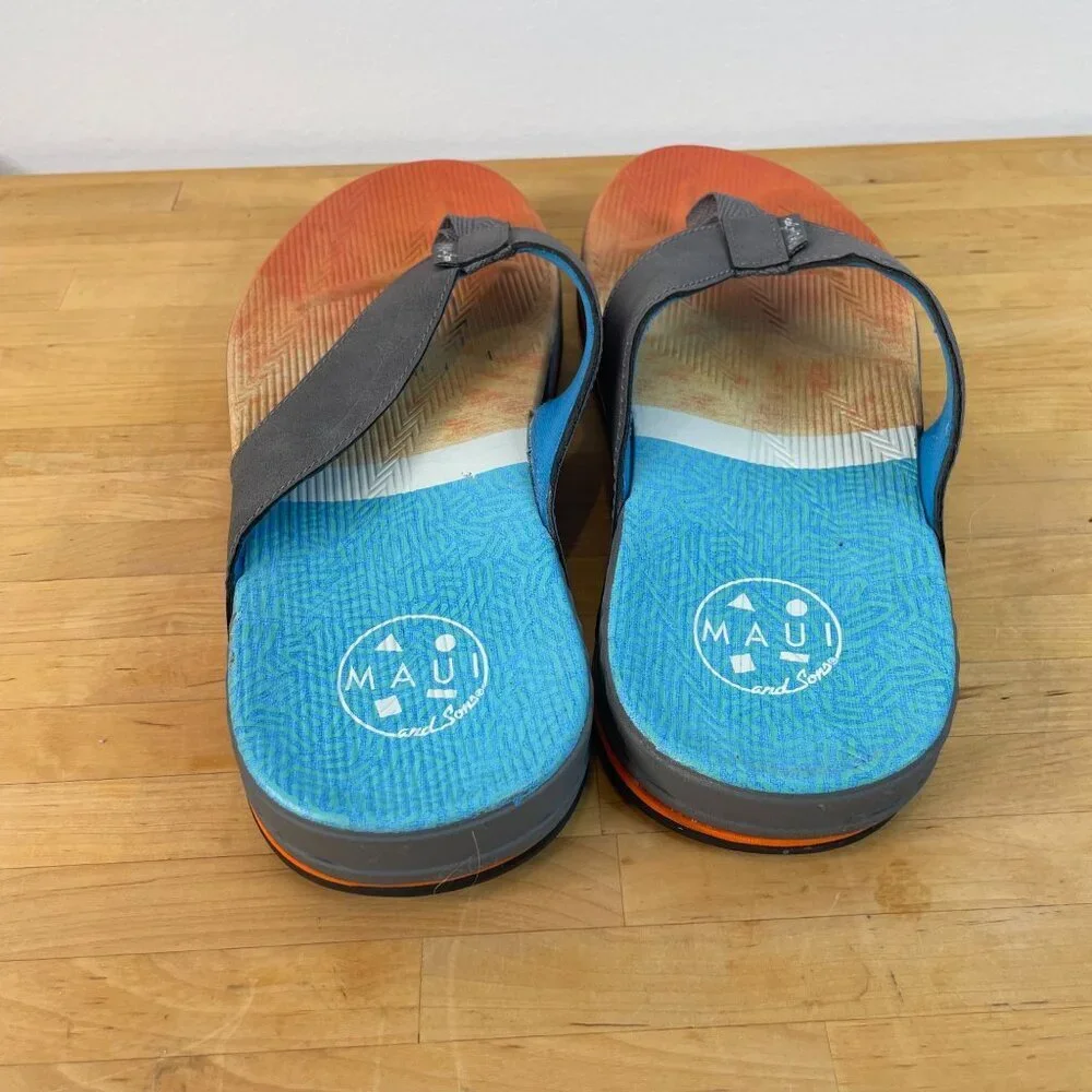 Maui & Sons Men's Size 7 Flip Flops Comfortable Beach Sandals Brown straps